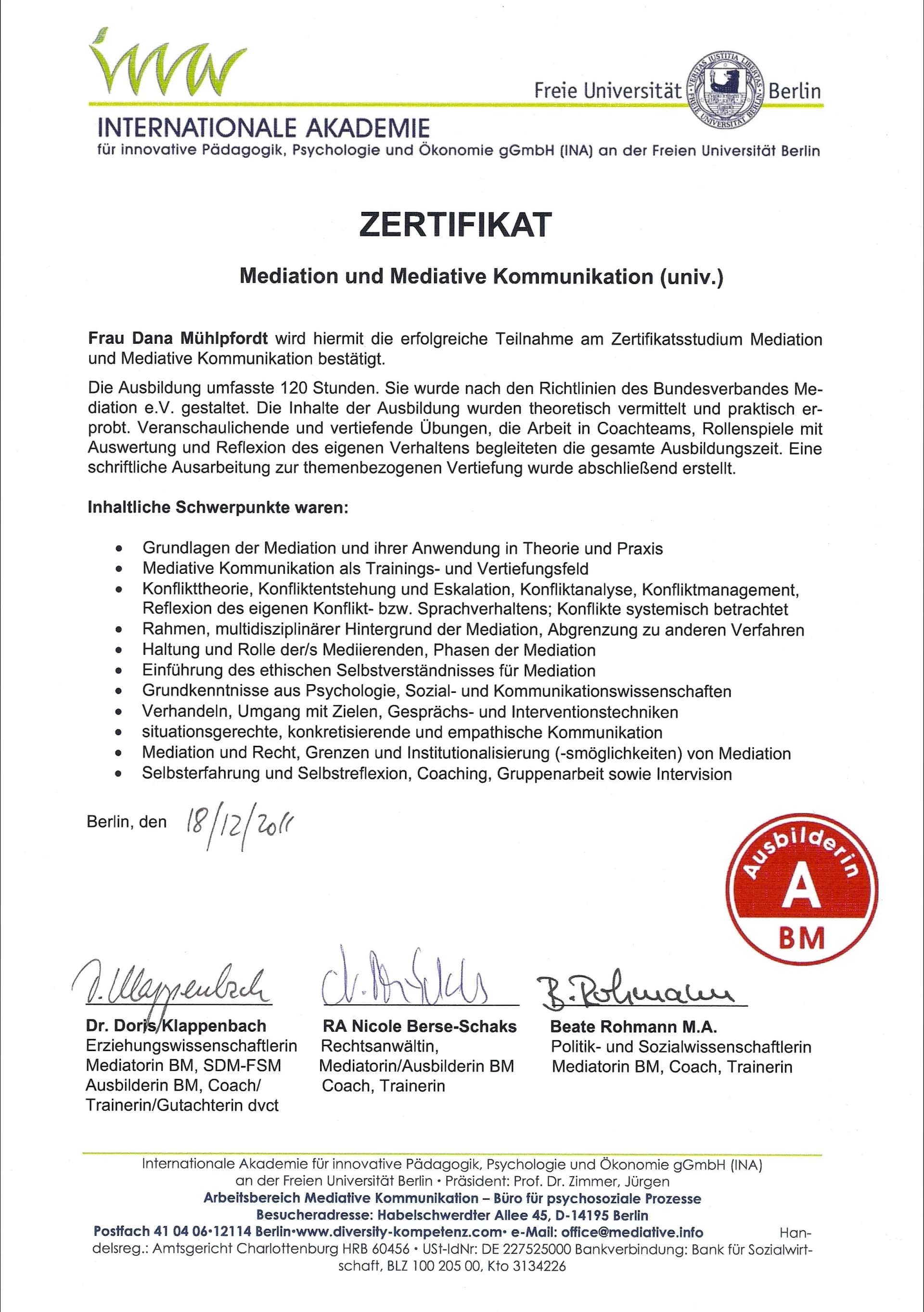 Mediation & Mediative Kommunikation · Universität Berlin